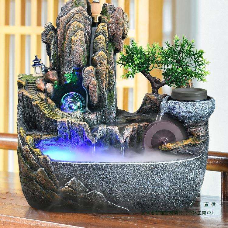 新款高山流水摆件假山景观喷泉客厅水车风水轮室内装饰品循环水景