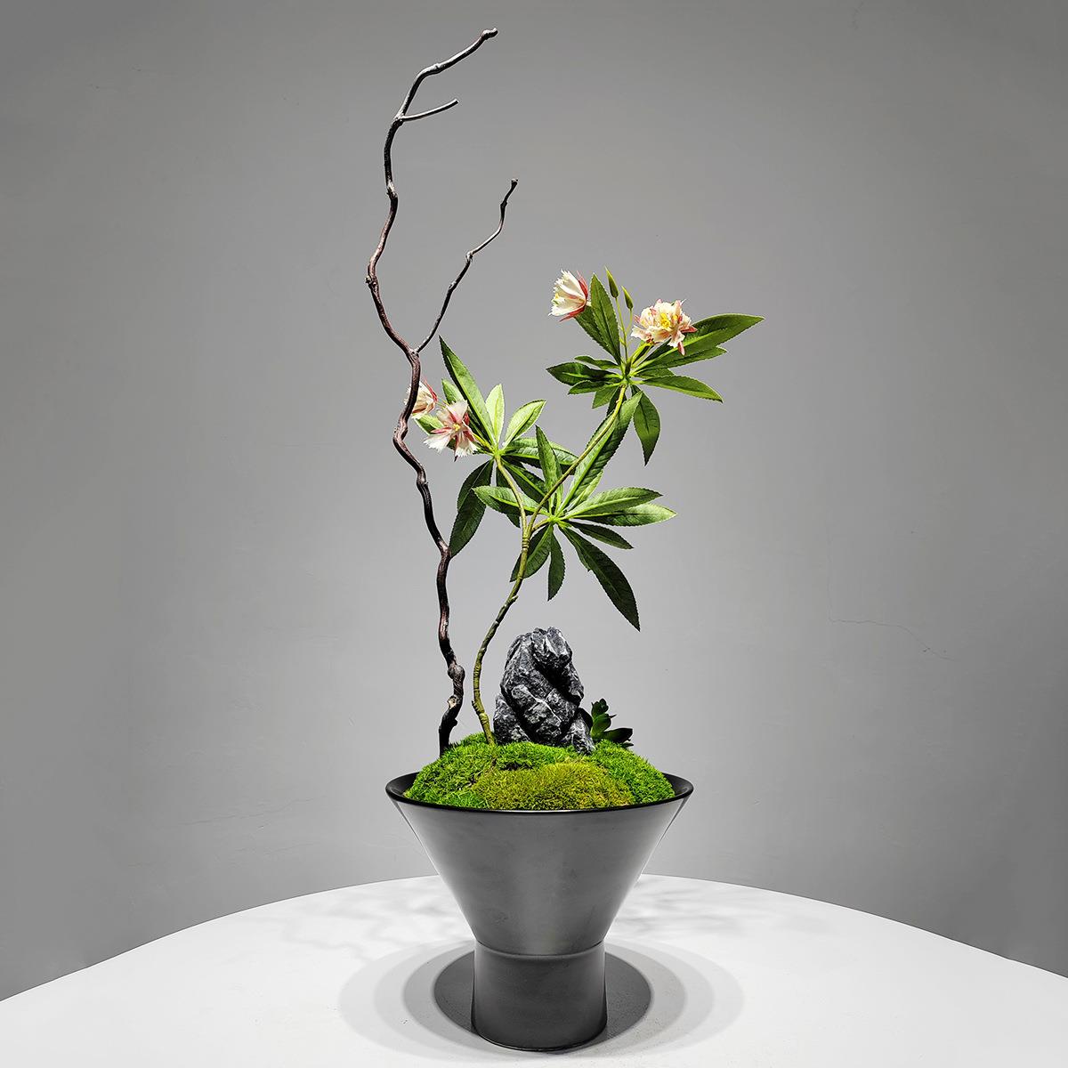 新中式花艺永生苔藓盆景小原流插花艺餐厅茶室样板间创意绿植摆件