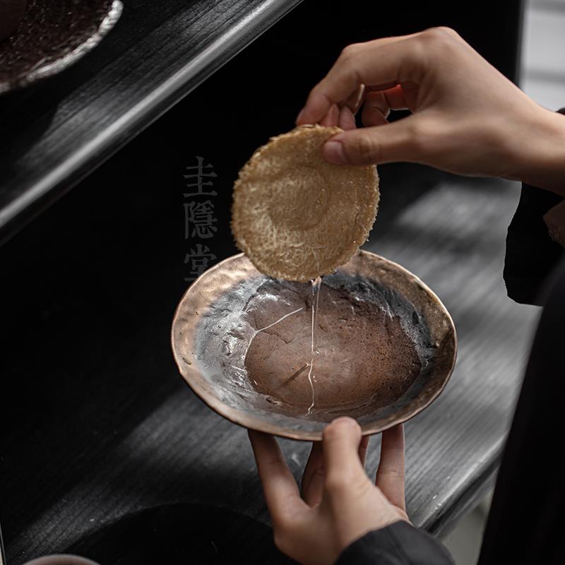 9CQ6圭隐堂老岩泥手工鎏金粗陶壶承茶盘家用复古茶壶托盘茶托隔