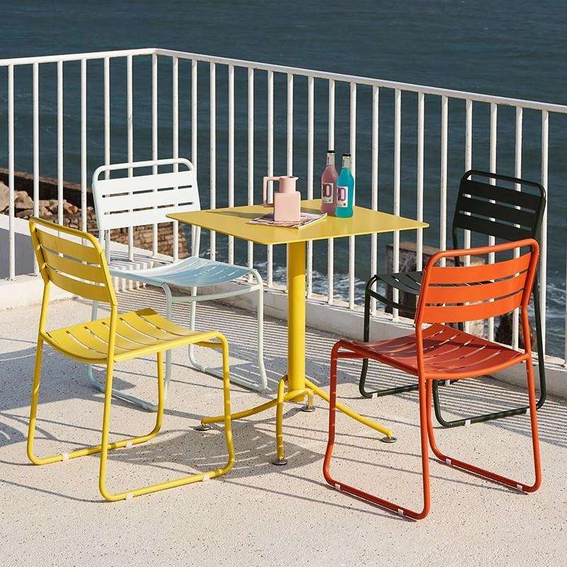 简约户外桌椅组合海边公园露天铝合金小圆桌咖啡厅室外餐桌椅吧台