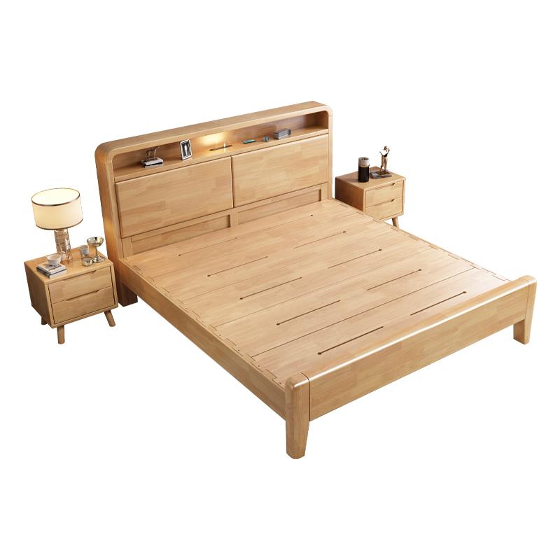 北欧实木榉木床1.8软靠带夜灯双人1.5m1.35现代简约户型储物婚床