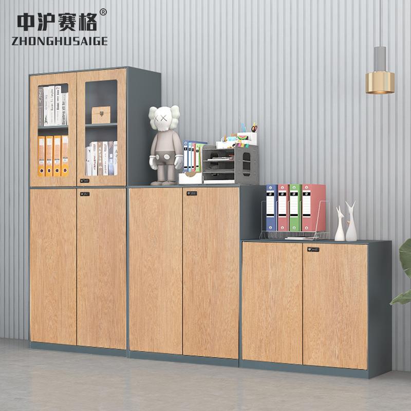 转印木纹钢制密码文件柜铁皮柜组合矮柜储物柜桌边柜套色隔断柜子