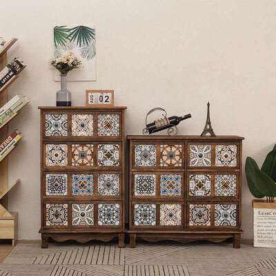 复古斗柜实木储物柜彩绘柜子床头柜小型多层收纳柜客厅置物抽
