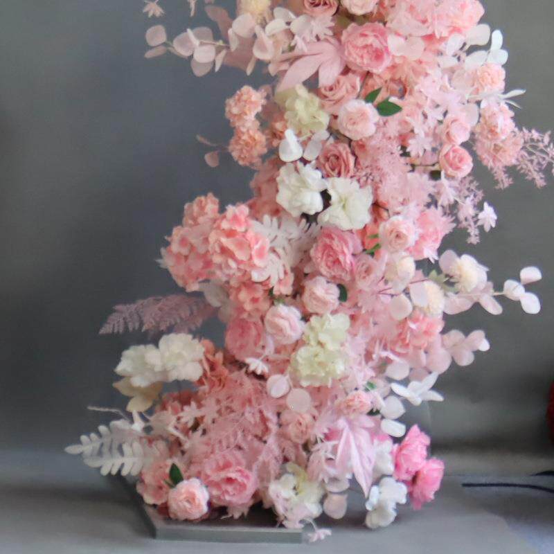 婚庆铁艺粉色双面满花拱门架子半圆形拱门婚礼场景装饰背景花门架