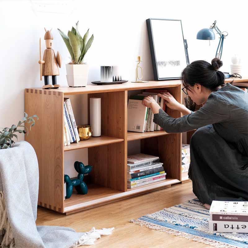 宽木窄作实木格子柜落地书架书柜北欧组合收纳柜子客厅儿童房极简