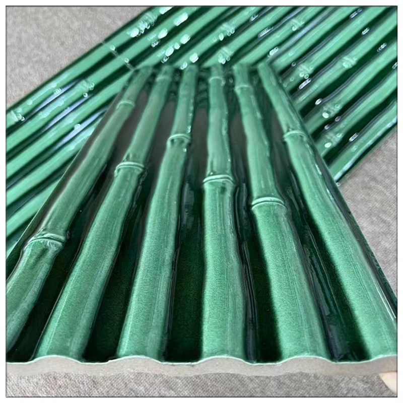 窑变冰裂竹子节竹排黑金s墨绿色手工瓷砖背景墙吧台餐厅玄关卫生