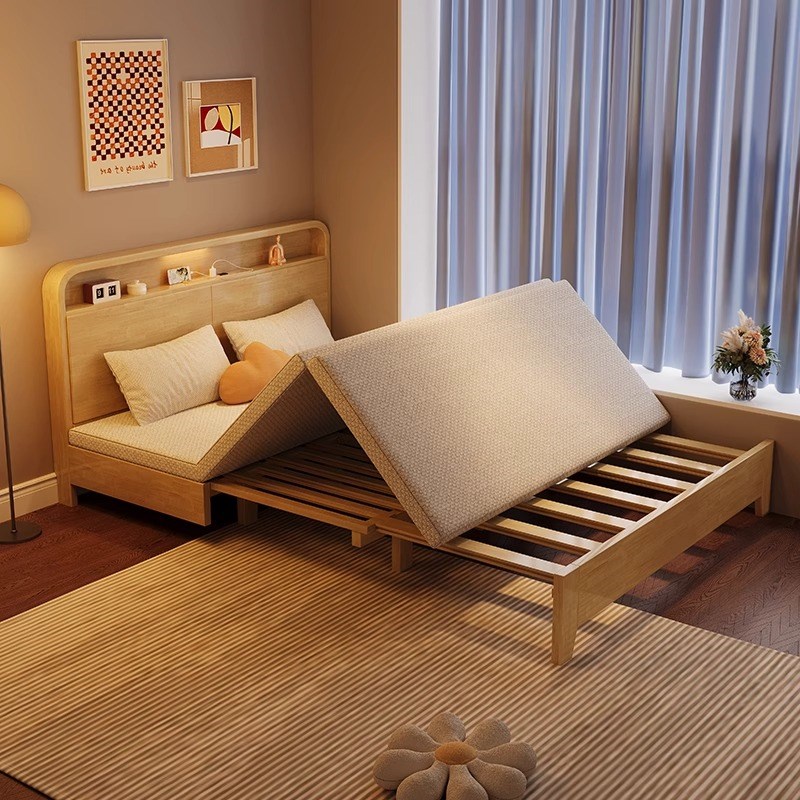 小户型客厅实木沙发床两用卧室可折叠E床1米2双人1米5多功能伸缩
