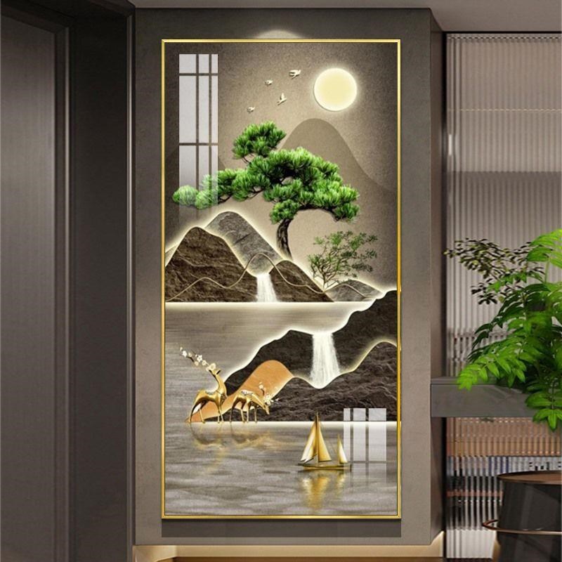 高品质玄关画入户正对门竖版装饰画走廊挂画风景画上档次晶瓷平面图片