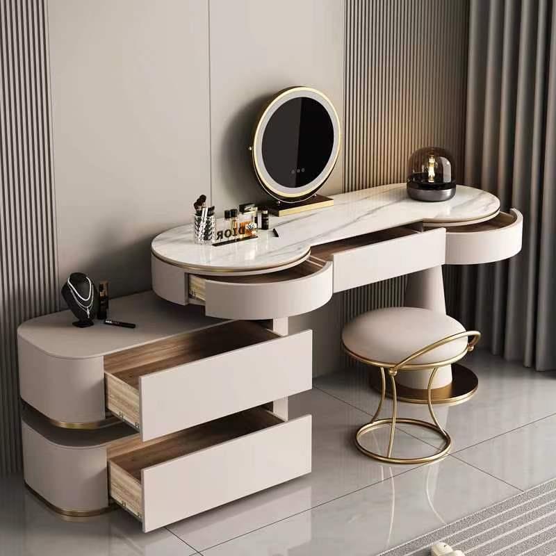 梳妆台实木简约卧室小户型轻奢岩板化妆桌案斗柜一体床头柜儿QDF