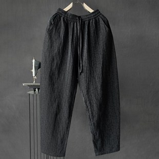 提花休闲裤 2024新款 宽松哈伦裤 秋冬季 潮老爹裤 子男新中式 裤 棉麻裤