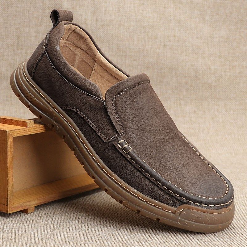 一脚蹬中年爸爸男士皮鞋休闲透气真皮高端纯手工头层牛皮男鞋软底