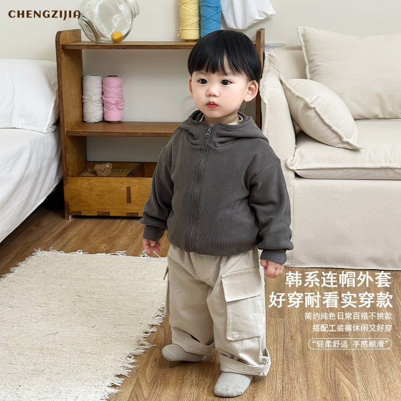 婴儿春秋季连帽外套套装女宝宝纯色开衫休闲T恤男童大口袋工装裤,童装/婴儿装/亲子装,套装,淘宝优惠券,粉丝福利购,淘宝优惠卷