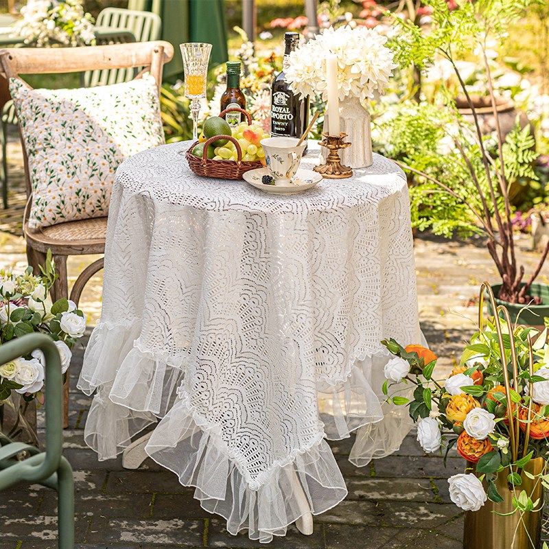 蕾丝桌布法式复古白色长方形美式餐桌布茶几台布圆桌荷叶边盖巾布,居家布艺,桌布,淘宝优惠券,粉丝福利购,淘宝优惠卷