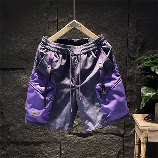 男士 夏季 潮牌潮流休闲沙滩中裤 时尚 大口袋五分裤 短裤 爆款 撞色工装