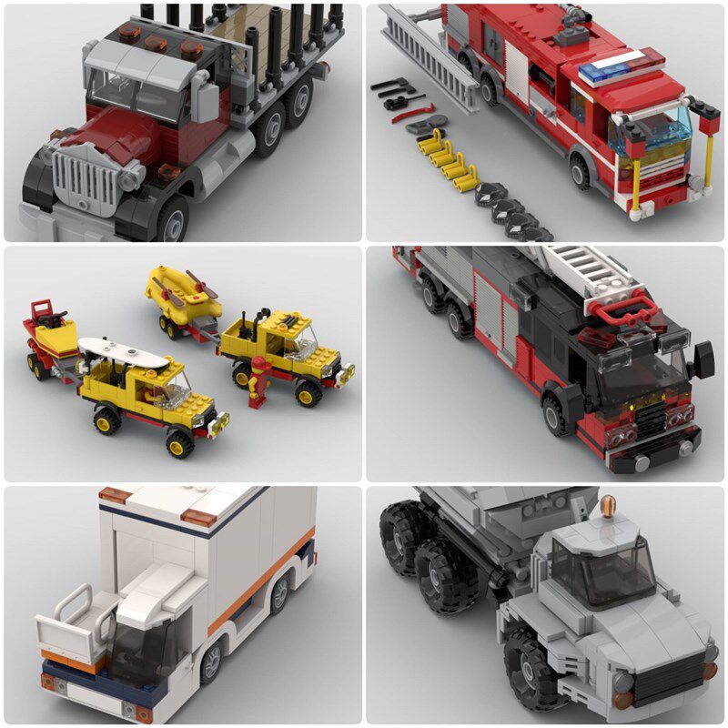 定制积木玩具消防车铰接式卡车餐饮车老式卡车海滩救生车消防车
