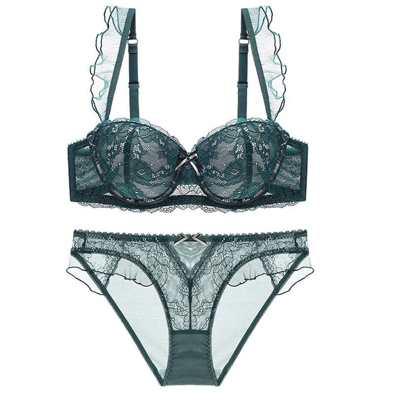 小胸平胸A杯B杯C罩杯胸罩白色黑色薄款内衣女1/2半杯聚拢文胸套装