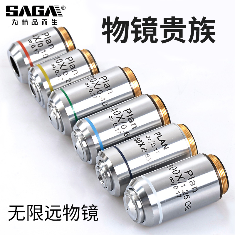 生物显微镜配件无限远平场消色差高清物镜 4/10/20/40/60/100X倍
