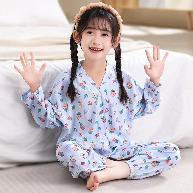 夏季儿童棉绸睡衣男大童女童冰丝凉感薄款套装女孩男宝亲子家居服图片