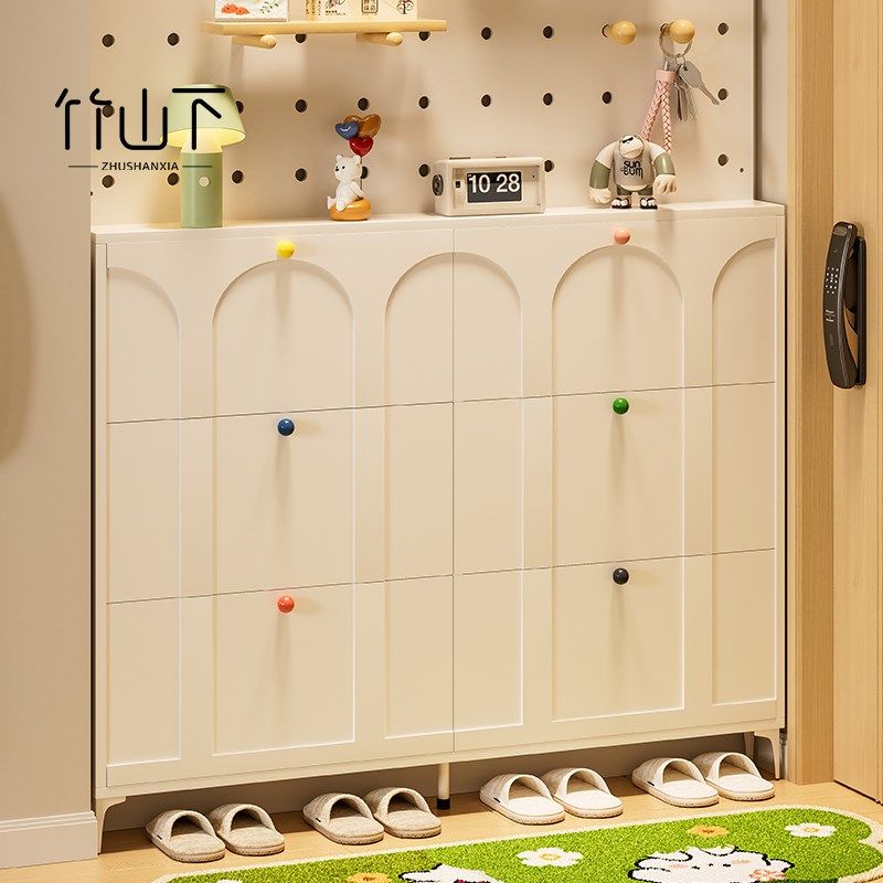 超薄翻斗鞋柜家用门口奶油风玄关柜一体靠墙极窄室内新款楼道鞋架