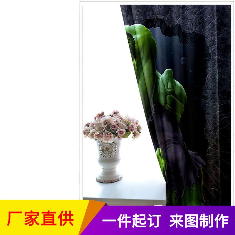 印花水果花蝴蝶星空动画窗帘 儿童卧室高遮光隔热黑丝窗帘 外贸窗