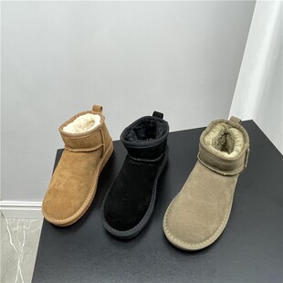 撤柜处理2021冬季新款真皮女靴套筒舒适厚绒保暖短靴磨砂皮雪地靴