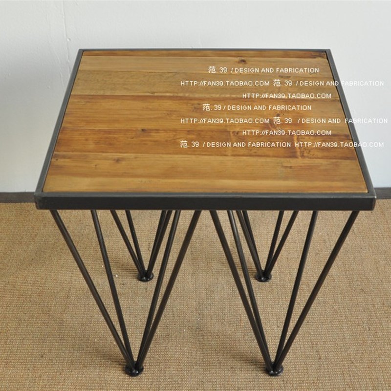 美式复古实木铁艺会客沙发茶几边几客厅茶几四方桌户外阳台休闲桌