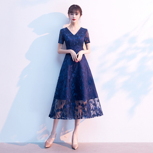 晚礼服女2021新款 平时可穿宴会聚会气质优雅蕾丝连衣裙显瘦中长款