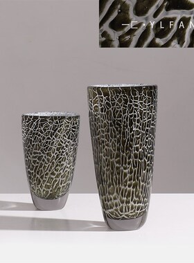 一匚 现代轻奢不规则裂痕加厚琉璃艺术花器 样板间酒店会所摆件