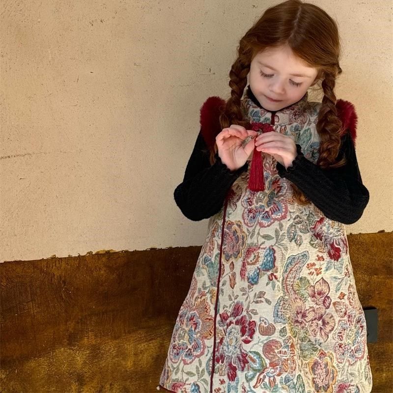 女童连衣裙冬季新中式国风新年洋气拜年服流苏盘扣改良旗袍背心裙,童装/婴儿装/亲子装,旗袍,淘宝优惠券,粉丝福利购,淘宝优惠卷