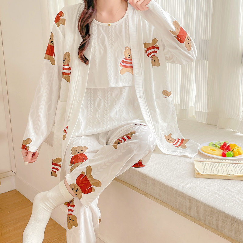 月子服三件套春秋纯棉产後8月份孕妇睡衣夏季薄款哺乳哺乳期9产妇