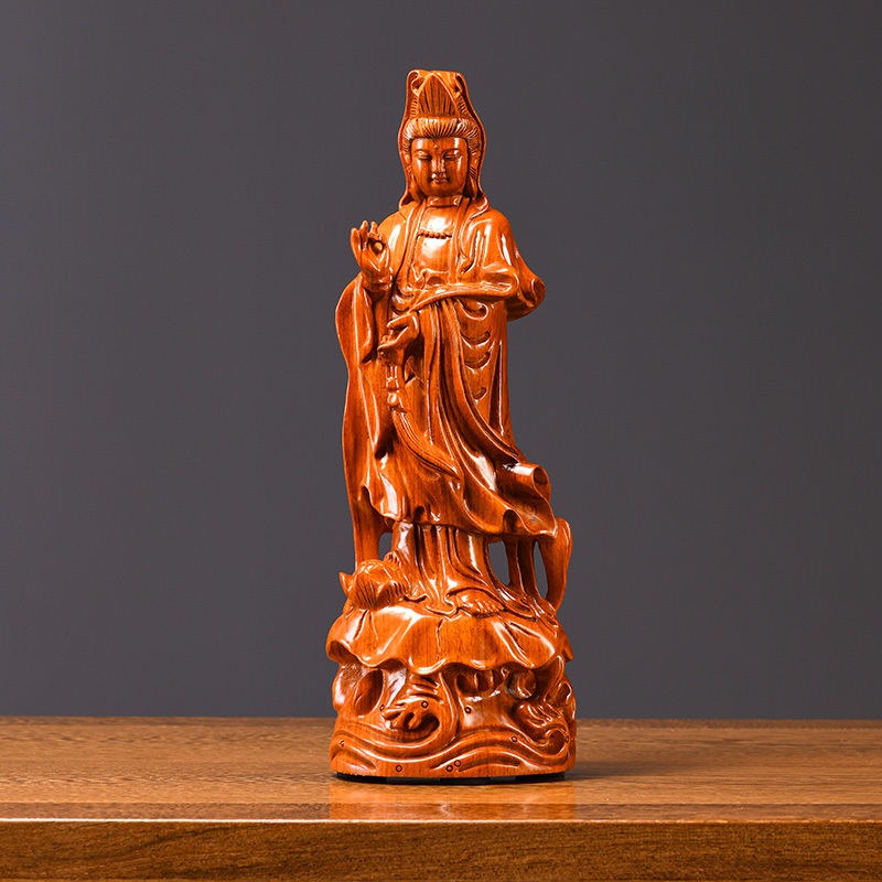 花梨木雕坐莲观音菩萨佛像摆件黑檀实木红木工艺品家居供奉观世音