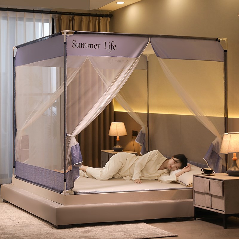 2023新款t型双开门坐床防摔蚊帐儿童防掉床烤漆支架蒙古包拉链u型