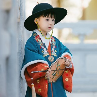 喜龄记 男童汉服2025冬款加绒儿童明制冬天宝宝拜年服过年服套装