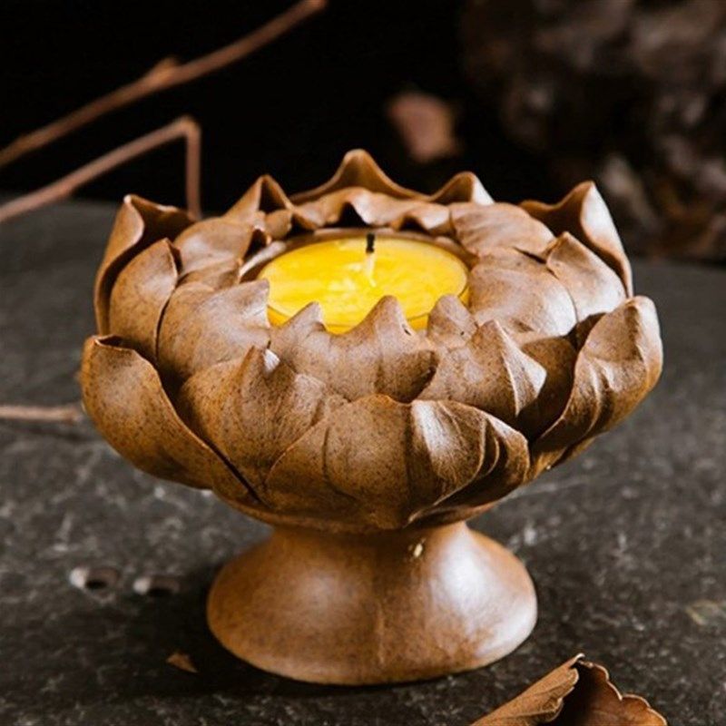 手作莲花蜡烛灯宝莲灯香座香炉手工粗陶泥香插禅意古风陶瓷小摆件,家居饰品,烛台,淘宝优惠券,粉丝福利购,淘宝优惠卷