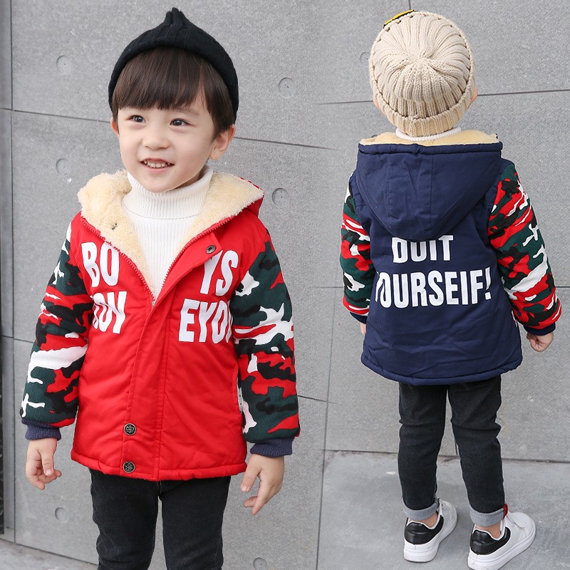 男童棉袄加绒加厚冬款儿童韩版潮小中童装风衣宝宝冬装女童棉衣