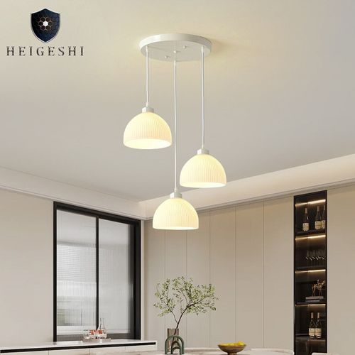 餐厅吊灯简约现代极简奶油风办公茶室吧台灯北欧温馨长盘饭桌灯具