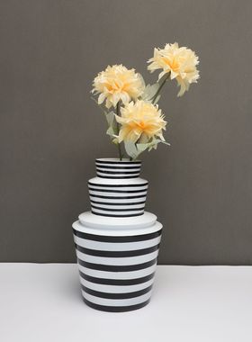 新中式黑白条纹树脂花器摆件样板房售楼部卧室书房客厅桌面饰品