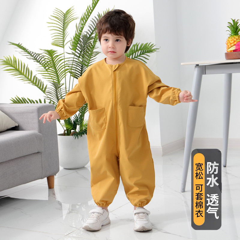 儿童连身罩衣秋冬季宝宝全身防水爬衣婴儿防脏爬爬服女童男宝外穿