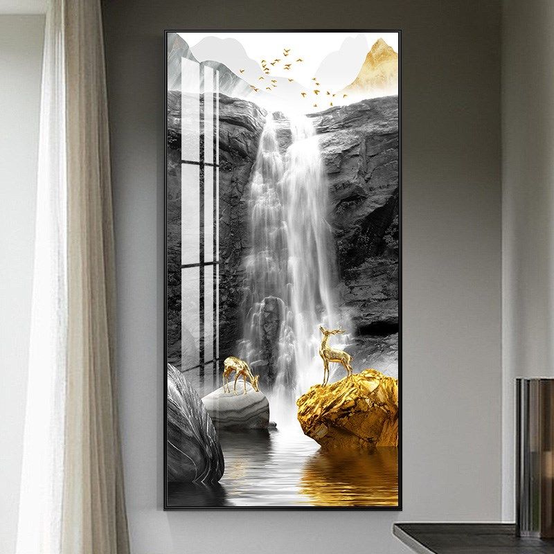 北欧轻奢玄关装饰画麋鹿瀑布风景挂画现代客厅走廊过道壁画入户墙,家居饰品,现代装饰画,淘宝优惠券,粉丝福利购,淘宝优惠卷