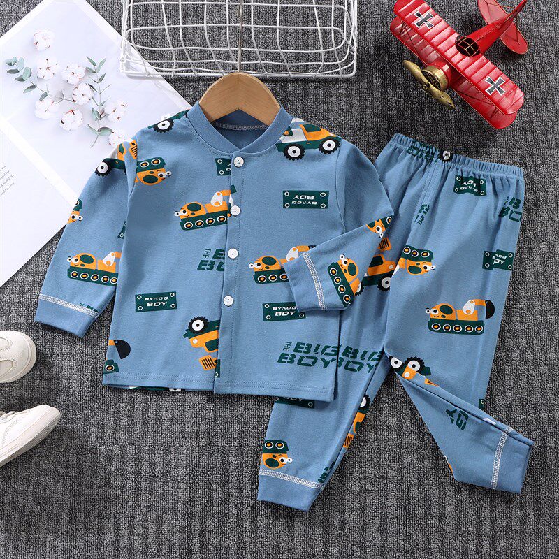 春秋款纯棉宝宝开衫两用裆秋衣卫生裤套装男童女童宝宝睡衣内衣a