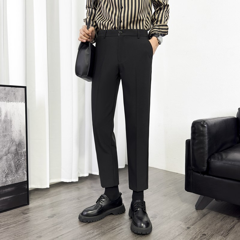 小西裤男秋季九分修身商务休闲裤子锥形百搭小脚裤男士垂感西装裤