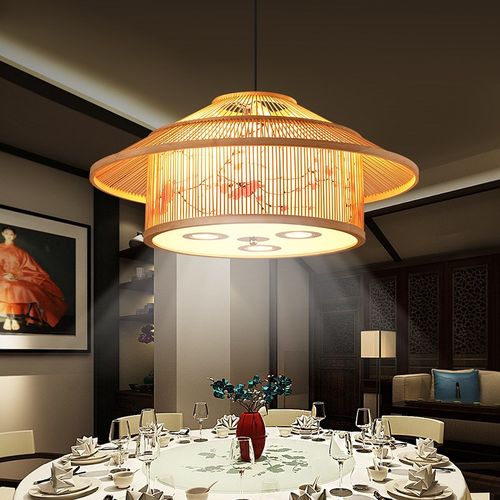 竹编灯笼火锅店包厢带射灯吊灯中式饭店包间店铺民宿竹签创意灯具