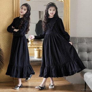 女童连衣裙秋新款高级感童装礼服长裙洋气黑色儿童女孩长袖公主裙