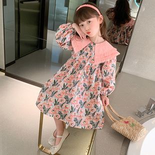 女童连衣裙春装2023新款洋气宝宝公主裙儿童春秋款长袖碎花裙子夏