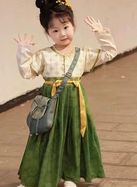 女童汉服儿童古装连衣裙可爱公主襦裙表演绿色半臂表演服古代舞蹈