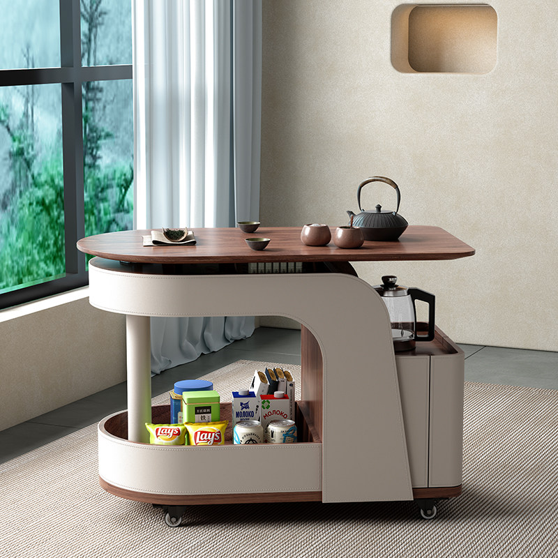 可移动实木阳台茶水小推车客厅家用升降茶几轻奢马鞍皮沙发边几,住宅家具,移动边几/推车,淘宝优惠券,粉丝福利购,淘宝优惠卷