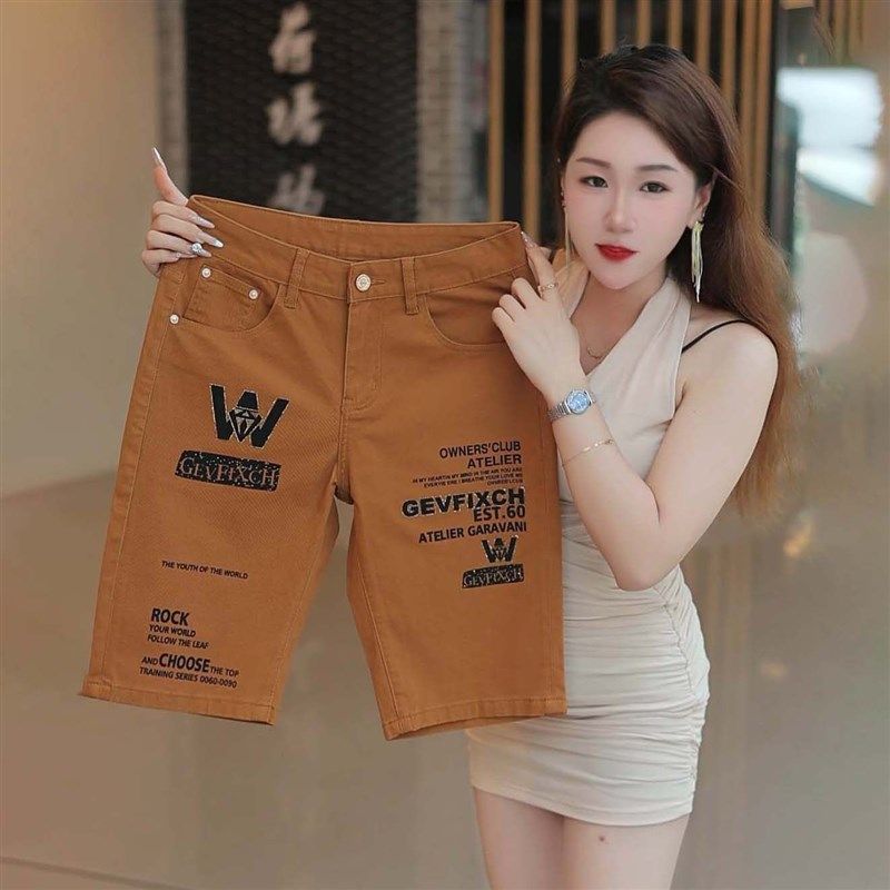 高端潮牌烫钻印花短裤子男款五分裤夏季2025新款潮流百搭弹力中裤