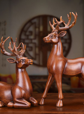 对鹿摆件中式家居客厅电视柜酒柜玄关装饰工艺品办公室对鹿工艺品