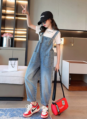 女童牛仔背带裤春秋款2023新款女大童女装儿童秋季洋气时尚长裤子