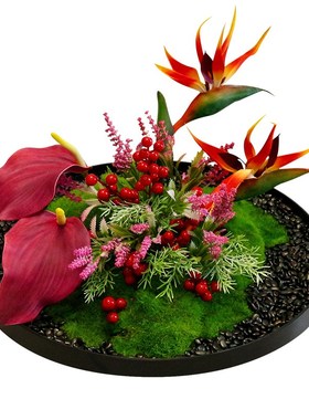 新中式酒店大圆餐桌中间摆花高端饭店转盘氛围摆件装饰品景观造景